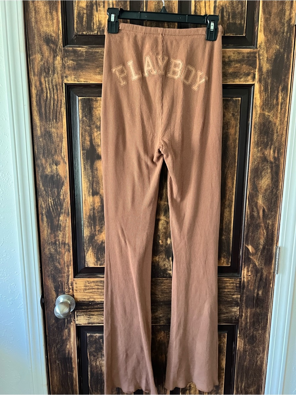 Playboy Ribbed Flare Pants in Brown
